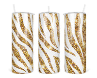 Gold Zebra Glitter 20 oz insulated tumbler with lid and straw - Sew Lucky Embroidery