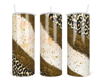 Gold Glitter and Leopard 20 oz insulated tumbler with lid and straw - Sew Lucky Embroidery