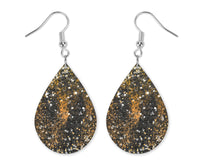 Gold and Black Glitter Teardrop Earrings