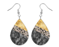 Gold and Leopard Teardrop Earrings - Sew Lucky Embroidery