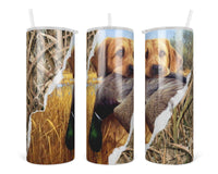 Golden Lab Duck Hunting 20 oz insulated tumbler with lid and straw - Sew Lucky Embroidery