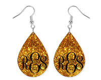 Golden Glitter Monogrammed Teardrop Earrings