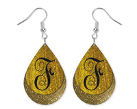 Golden Glitter Monogrammed Teardrop Earrings