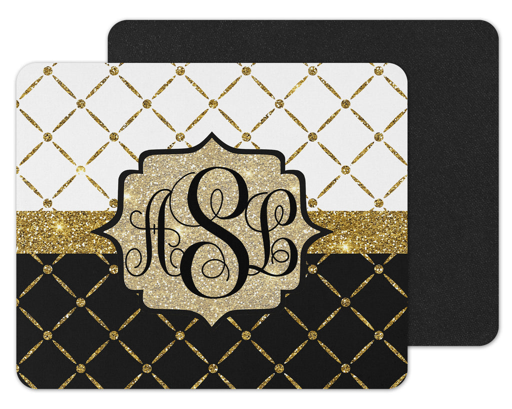 Gold Glitter Design Monogram Custom Mouse Pad - Sew Lucky Embroidery