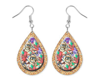 Gold Glitter and Floral Teardrop Earrings