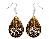 Gold Sparkles Monogrammed Teardrop Earrings