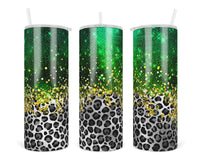Green Glitter Leopard 20 oz insulated tumbler with lid and straw - Sew Lucky Embroidery