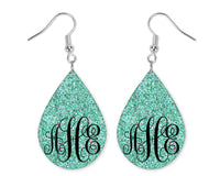 Green Glitter Monogrammed Teardrop Earrings
