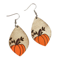 Hand Painted Wood Pumpkin Fall Earrings - Sew Lucky Embroidery
