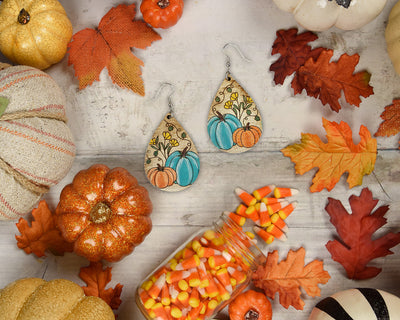 Hand Painted Wood Pumpkin Patch Fall Earrings