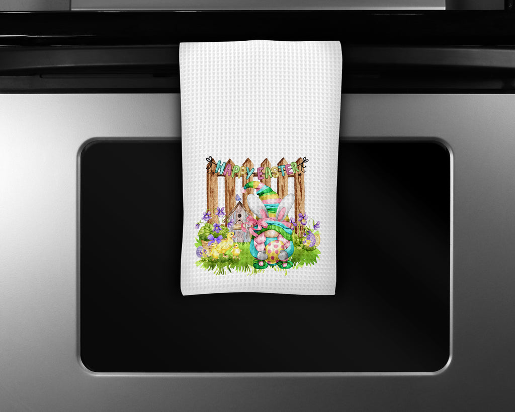 Happy Easter Gnome Waffle Weave Microfiber Kitchen Towel - Sew Lucky Embroidery