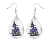 Haunted HouseTeardrop Earrings - Sew Lucky Embroidery