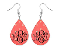 Hearts Monogrammed Teardrop Earrings