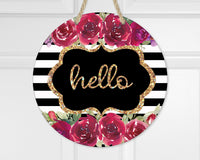 Hello Stripes with Flowers Door Hanger - Sew Lucky Embroidery