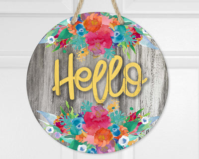 Hello Floral Door Hanger