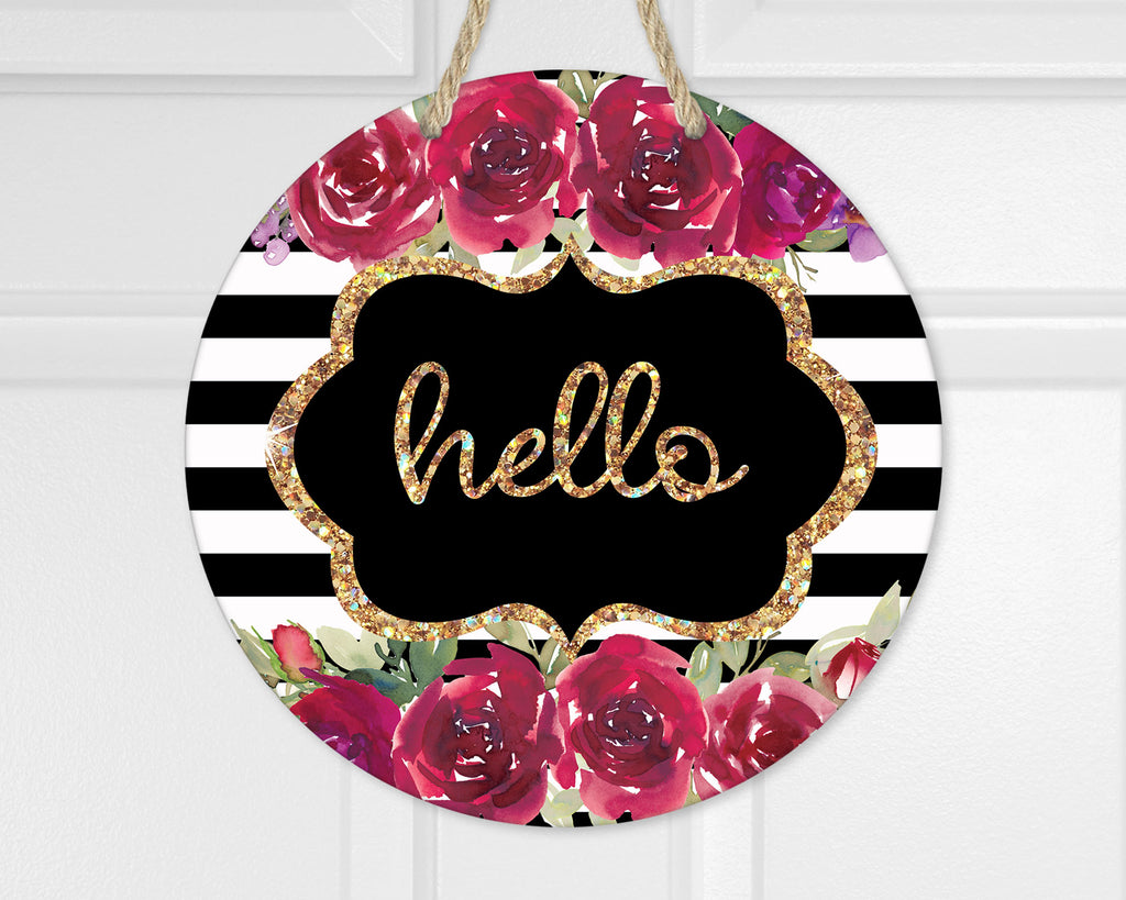 Hello Stripes with Flowers Door Hanger - Sew Lucky Embroidery