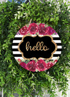 Hello Stripes with Flowers Door Hanger - Sew Lucky Embroidery