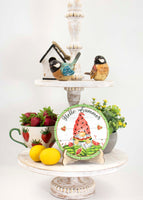 Hello Summer Gnome Tier Tray Sign and Stand - Sew Lucky Embroidery