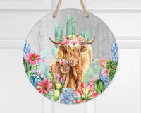 Highland Cows with Succulents Door Hanger - Sew Lucky Embroidery