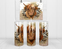 Highland Cow Leopard 20 oz insulated tumbler with lid and straw - Sew Lucky Embroidery