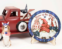 Home of the Brave Gnomes Tier Tray Sign and Stand - Sew Lucky Embroidery