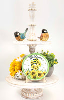 Honey Bee Sunflower Welcome Tier Tray Sign and Stand - Sew Lucky Embroidery