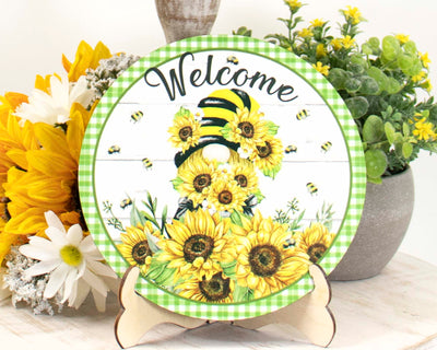 Honey Bee Sunflower Welcome Tier Tray Sign and Stand