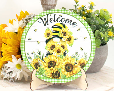 Honey Bee Sunflower Welcome Tier Tray Sign and Stand