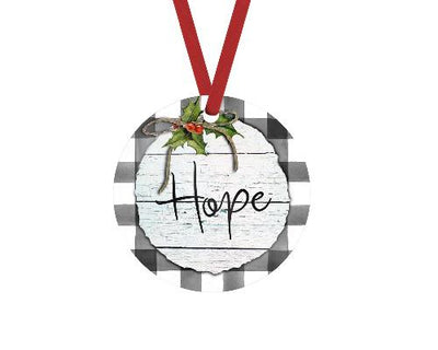 Hope Gray Buffalo Plaid Christmas Ornament