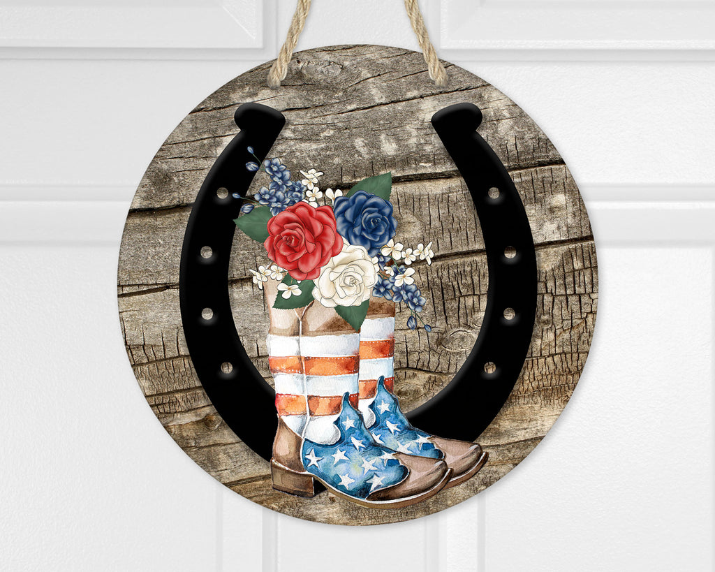 Horseshoe and Cowboy Boots Door Hanger - Sew Lucky Embroidery