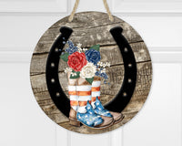 Horseshoe and Cowboy Boots Door Hanger - Sew Lucky Embroidery