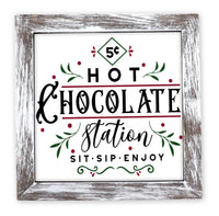 Rustic Christmas Hot Chocolate Station Tier Tray Sign - Sew Lucky Embroidery