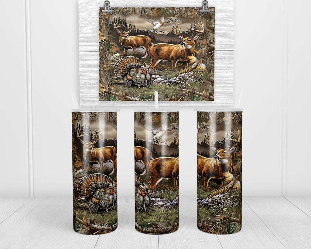 Hunting Wild Animals 20 oz insulated tumbler with lid and straw - Sew Lucky Embroidery
