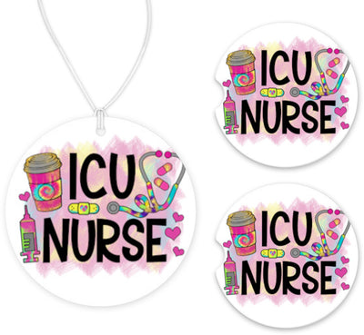 ICU Nurse Car Charm and set of 2 Sandstone Car Coasters