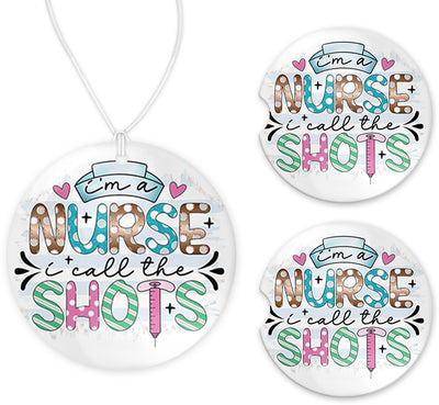 I'm a Nurse I Call the Shots Car Charm and set of 2 Sandstone Car Coasters