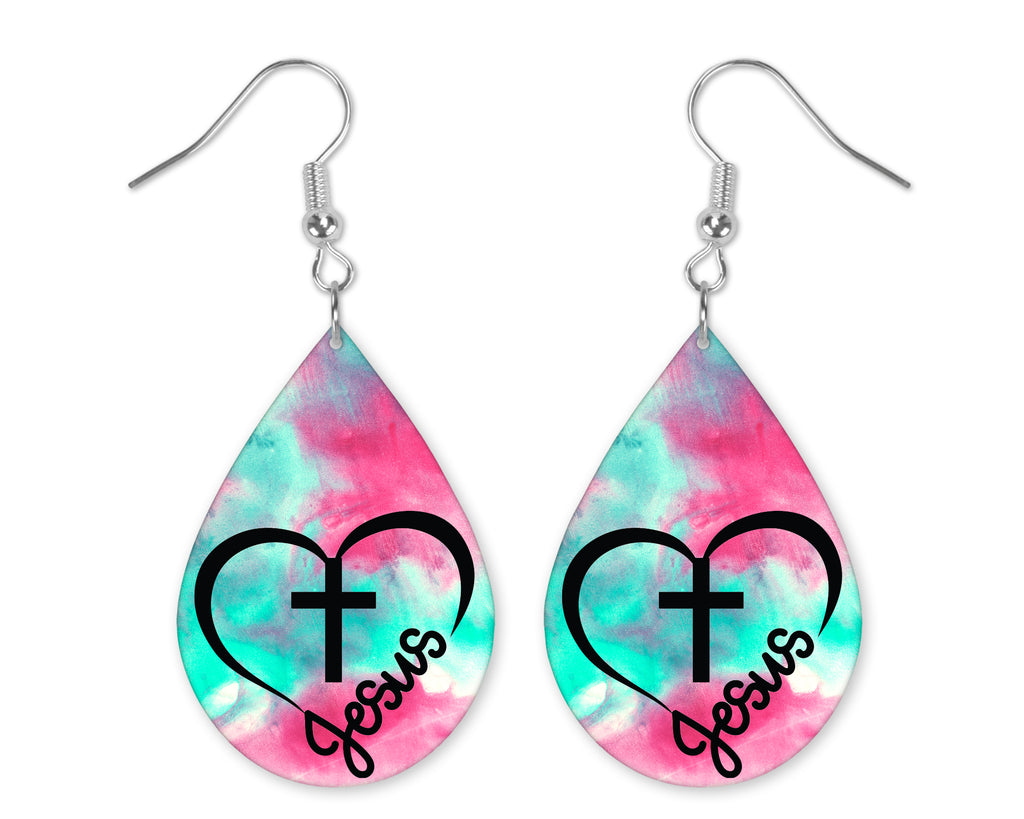 Jesus Tie Dye Teardrop Earrings - Sew Lucky Embroidery