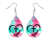 Jesus Tie Dye Teardrop Earrings - Sew Lucky Embroidery
