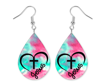 Jesus Tie Dye Teardrop Earrings
