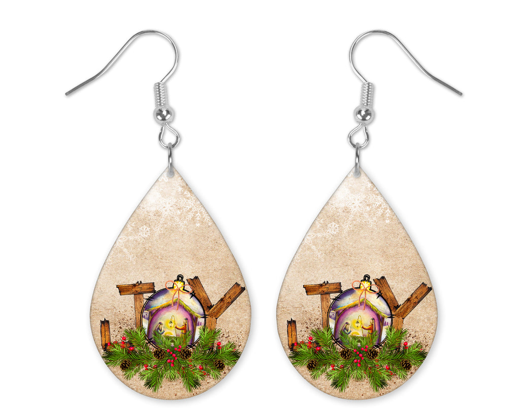Joy to the World Handmade Wood Christmas Earrings - Sew Lucky Embroidery