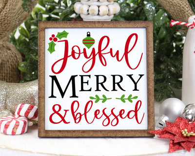 Joyful Merry & Blessed Christmas Tier Tray Sign