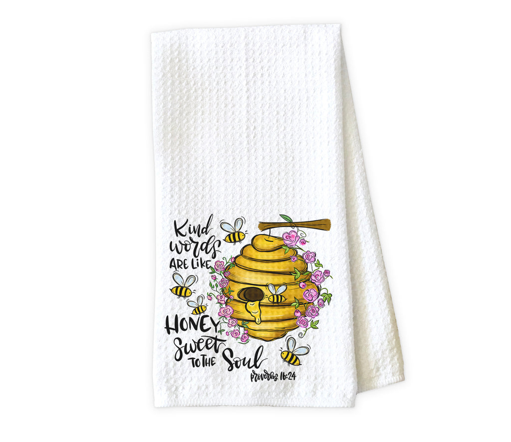 Kind Words are Like Honey Waffle Weave Microfiber Kitchen Towel - Sew Lucky Embroidery