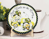 Kind Words Honey Bee Gnome Tier Tray Sign and Stand - Sew Lucky Embroidery