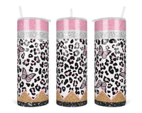 Layered Glitter Leopard Butterfly 20 oz insulated tumbler with lid and straw - Sew Lucky Embroidery