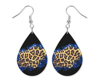 Blue Leopard Glitter Teardrop Earrings