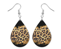 Gold Leopard Glitter Teardrop Earrings