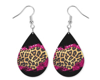 Fuchsia Leopard Glitter Teardrop Earrings