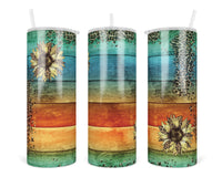 Leopard Sunflowers on Wood Personalized 20oz insulated tumbler - Sew Lucky Embroidery