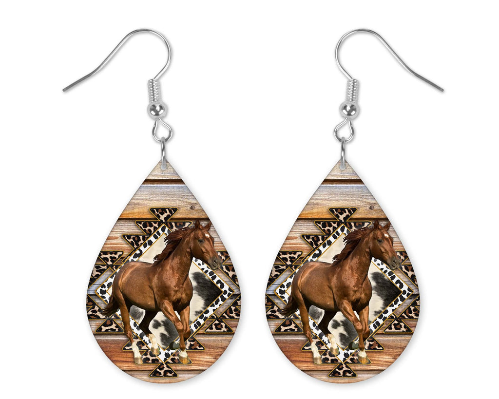 Leopard Horse Teardrop Earrings - Sew Lucky Embroidery