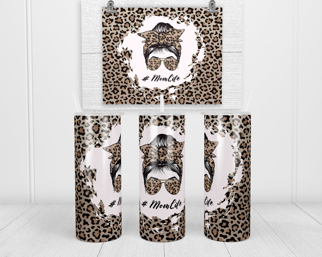 Leopard Mom 20 oz insulated tumbler with lid and straw - Sew Lucky Embroidery