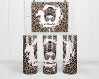 Leopard Mom 20 oz insulated tumbler with lid and straw - Sew Lucky Embroidery